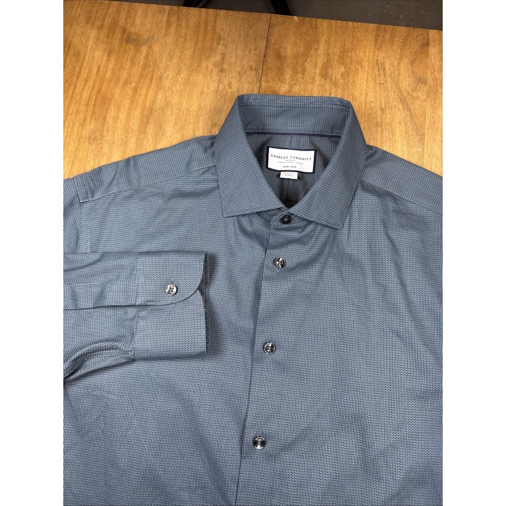 Charles Tyrwhitt Non-Iron Classic Fit Dress Shirt Mens 16.5-34 Dark Green